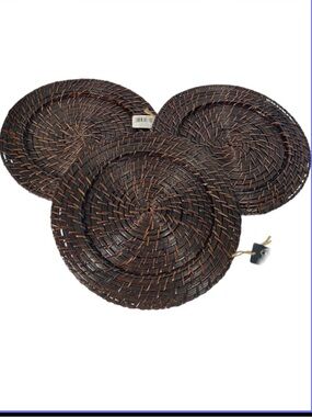Rattan Charger Plates 13” Round Woven Brown Boho Table Set of 3 Charge It by Jay